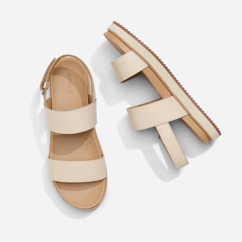 Nisolo go-to flatform sandal 2.0, bone, size 7.5, NWT